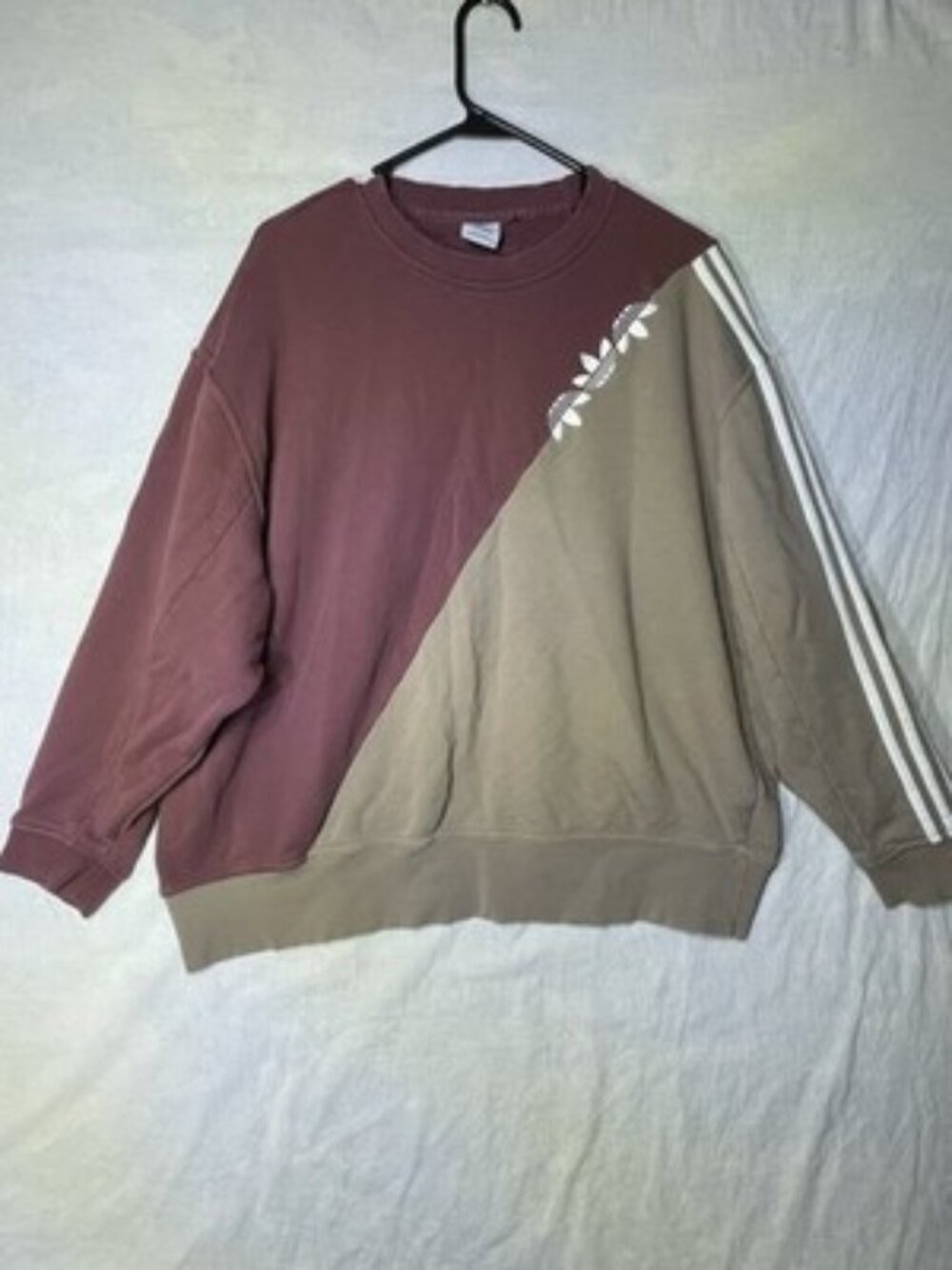 Adidas Originals Colorblock Crewneck Sweatshirt Mauve Beige Trefoil Oversized
